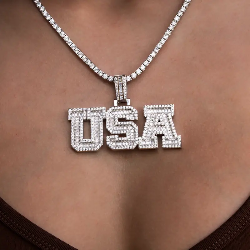 Iced Usa Flag Pendant 1