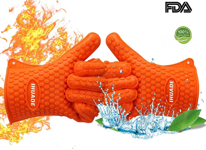 Ihuade Heat-Resistant Oven & Grill Gloves – Waterproof Silicone Mitts Rated To 450°F, Versatile Cooking And Baking Protection 1
