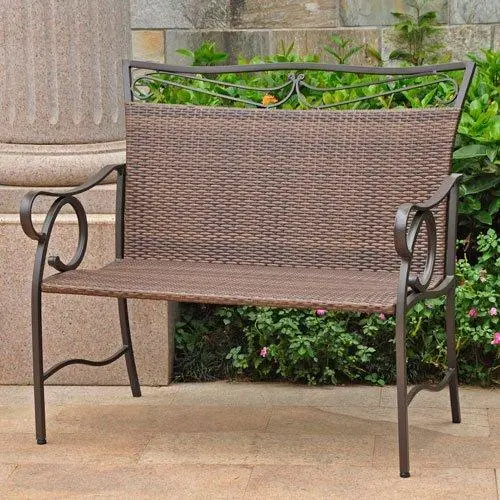 International Caravan Valencia Antique Brown Patio Bench – Wrought Iron Garden Bench With Classic Design 1