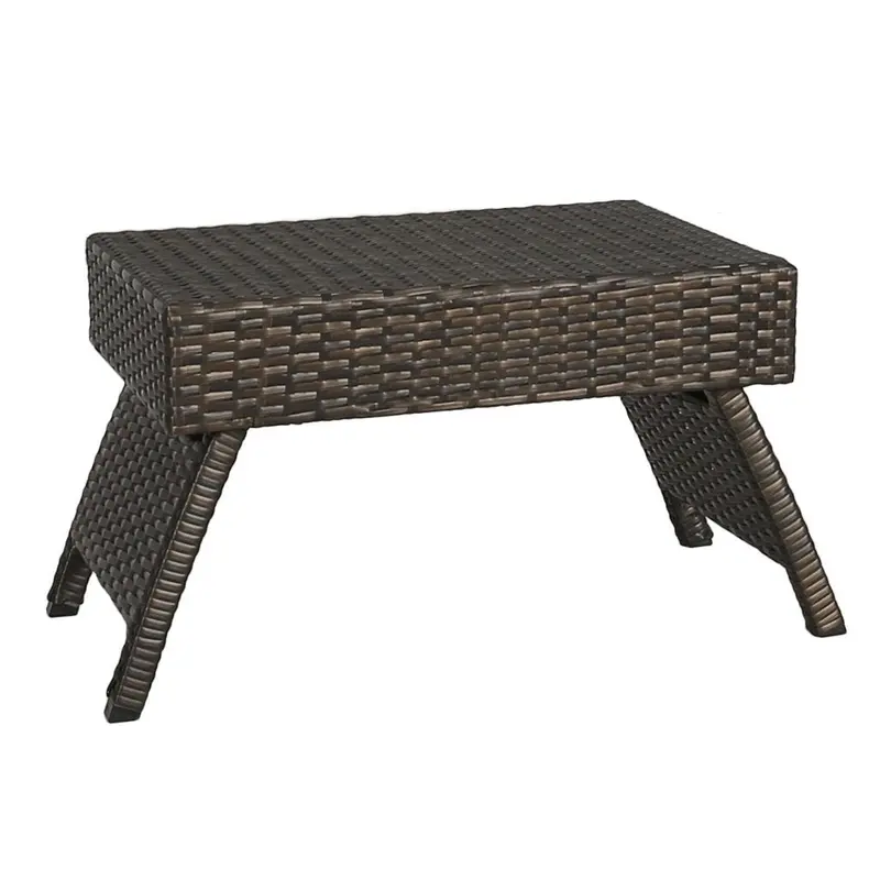 Iwicker Brown Folding Wicker Side Table – Powder-Coated Steel Frame For Outdoor Use 1