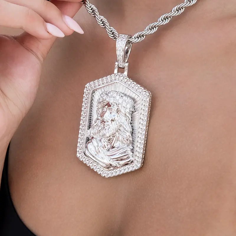 Jesus Icon Pendant In White Gold – Sacred Religious Jewelry 1