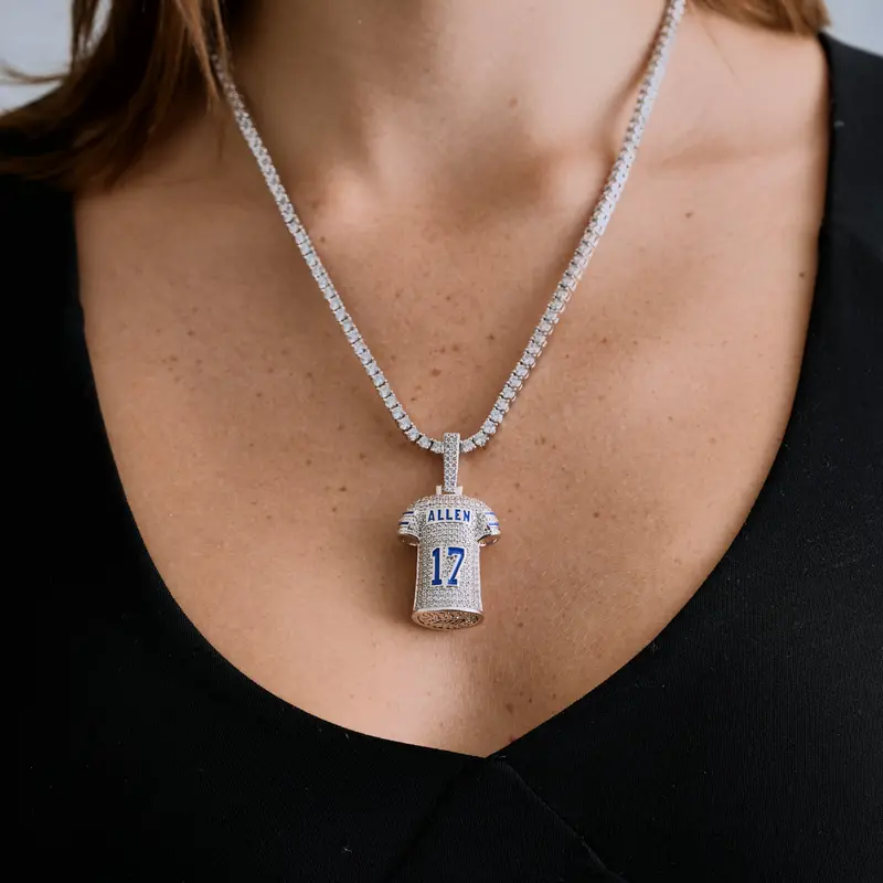 Josh Allen #17 Nfl Jersey Pendant – Buffalo Bills – White Gold Vermeil 1