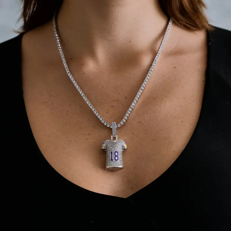 Justin Jefferson #18 Nfl Jersey Pendant – Minnesota Vikings – White Gold Vermeil 1