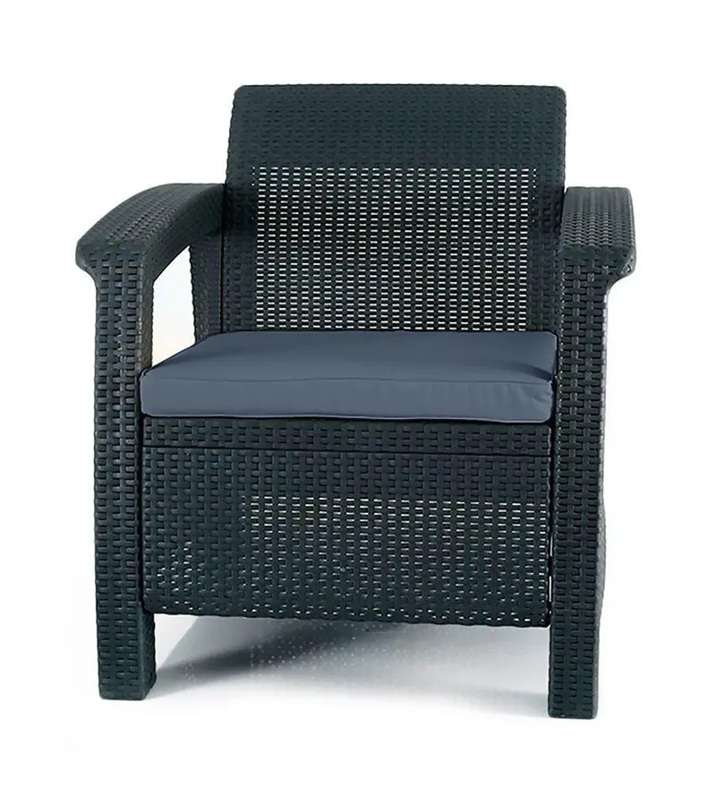 Keter Corfu All-Weather Outdoor Armchair With Cushions – Charcoal Finish 1