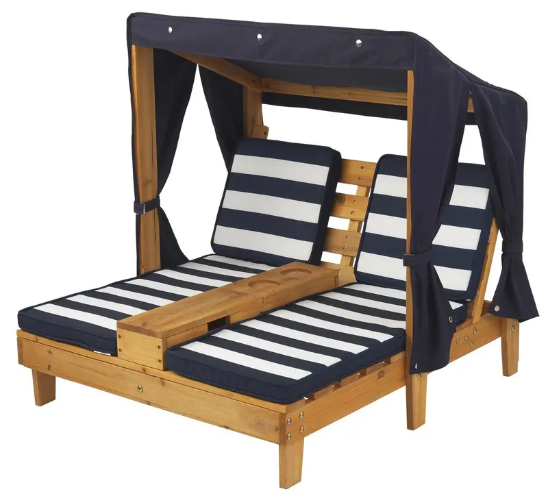 Kidkraft Outdoor Double Chaise Lounge – Honey/Navy/White All-Weather Design 1