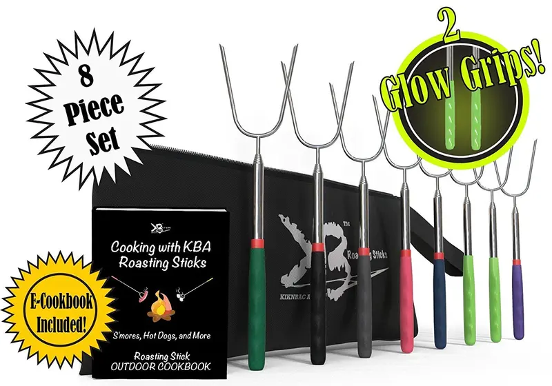 Kiknbac Assets Telescoping Marshmallow Roasting Sticks – 45" Extendable Stainless Steel S'Mores Skewers Set (8-Pack) For Campfires & Outdoor Cooking 1