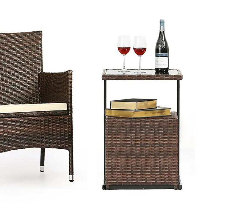Lahaina All-Weather Wicker C-Shaped Outdoor Sofa Side Table With Built-In Storage 1