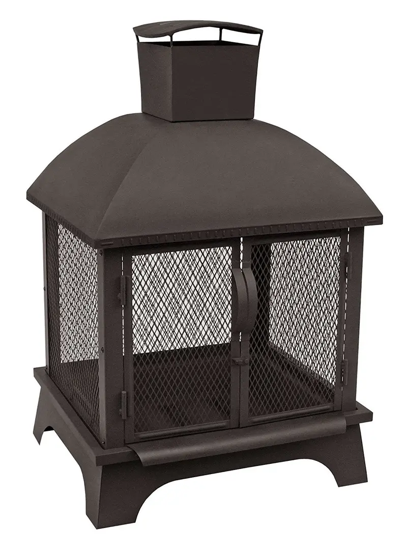 Landmann Usa Redford Black Outdoor Fireplace – Freestanding Steel Fire Pit With Mesh Screen 1