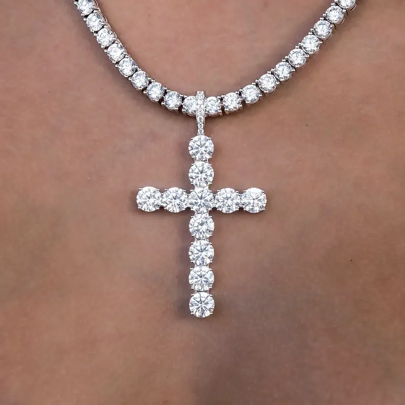 Large Diamond-Encrusted Cross Pendant In White Gold 1