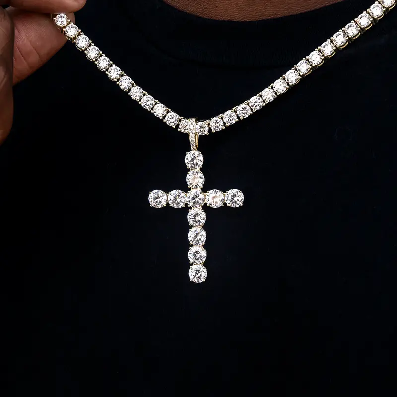 Large Diamond-Encrusted Cross Pendant – Yellow Gold 1