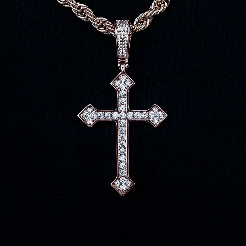 Large Rose Gold Celtic Cross Necklace With Full Diamond Accents 1