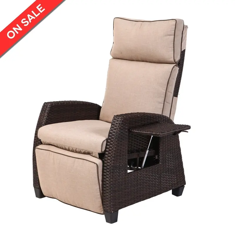 Lch Wicker Reclining Patio Lounge Chair – Rustproof Aluminum Frame With Thick Beige Cushions For Indoor/Outdoor Use 1
