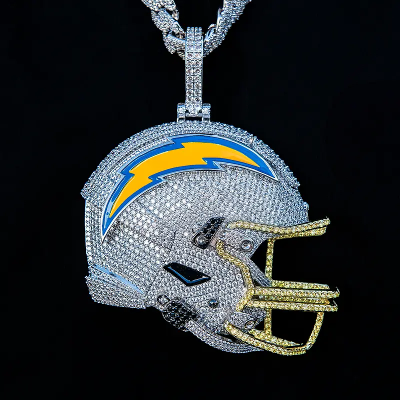 Los Angeles Chargers Jumbo Helmet Necklace – White Gold 1