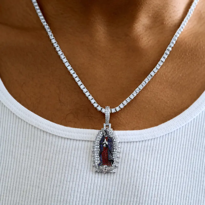 Lustrous White Gold Virgin Mary Charm Pendant 1