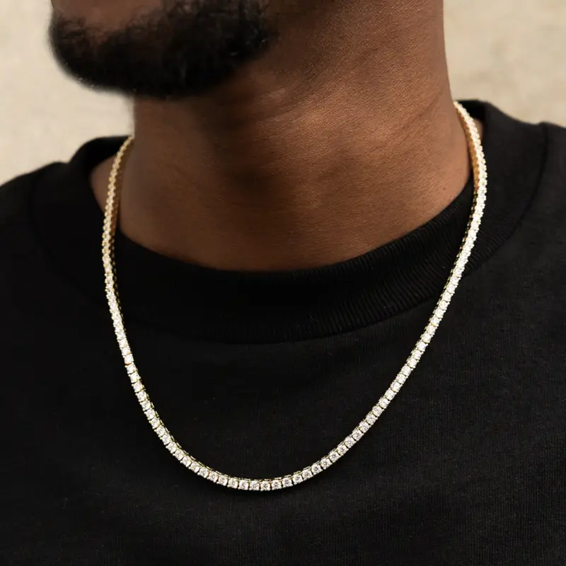 Luxury 3Mm Yellow Gold Diamond Tennis Necklace 1