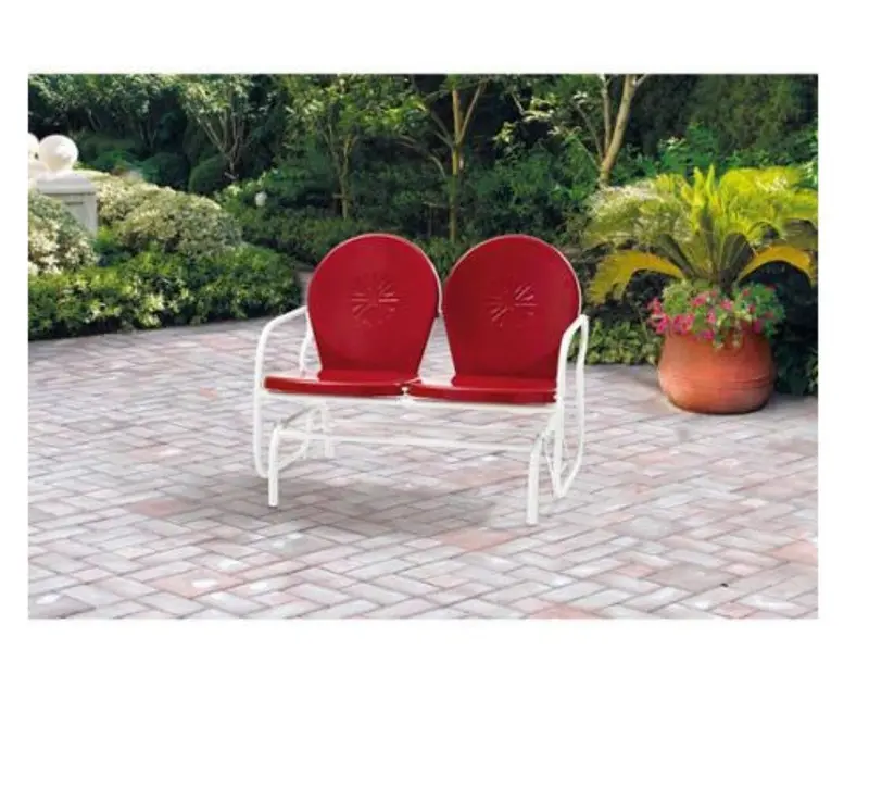 Mainstays Vintage-Style Red Porch Glider – Two-Person Outdoor Rocking Bench 1