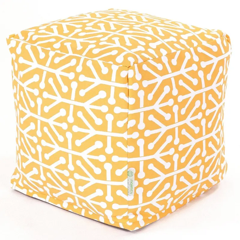 Majestic Home Goods Aruba Citrus Yellow Bean Bag Pouf – 17-Inch Indoor/Outdoor Cube Ottoman 1