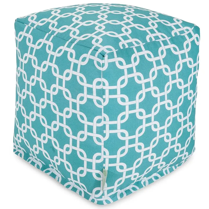 Majestic Home Goods Indoor/Outdoor Bean Bag Ottoman – Teal Cube Pouf, 17-Inch Dimensions 1