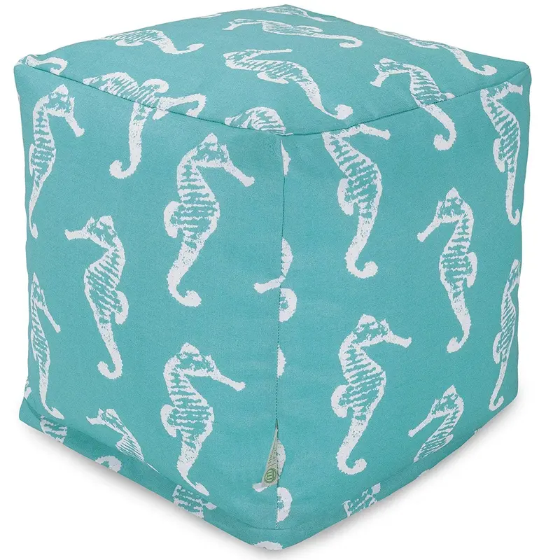 Majestic Home Goods Indoor/Outdoor Bean Bag Ottoman – Teal Cube Pouf, 17" X 17" X 17" 1