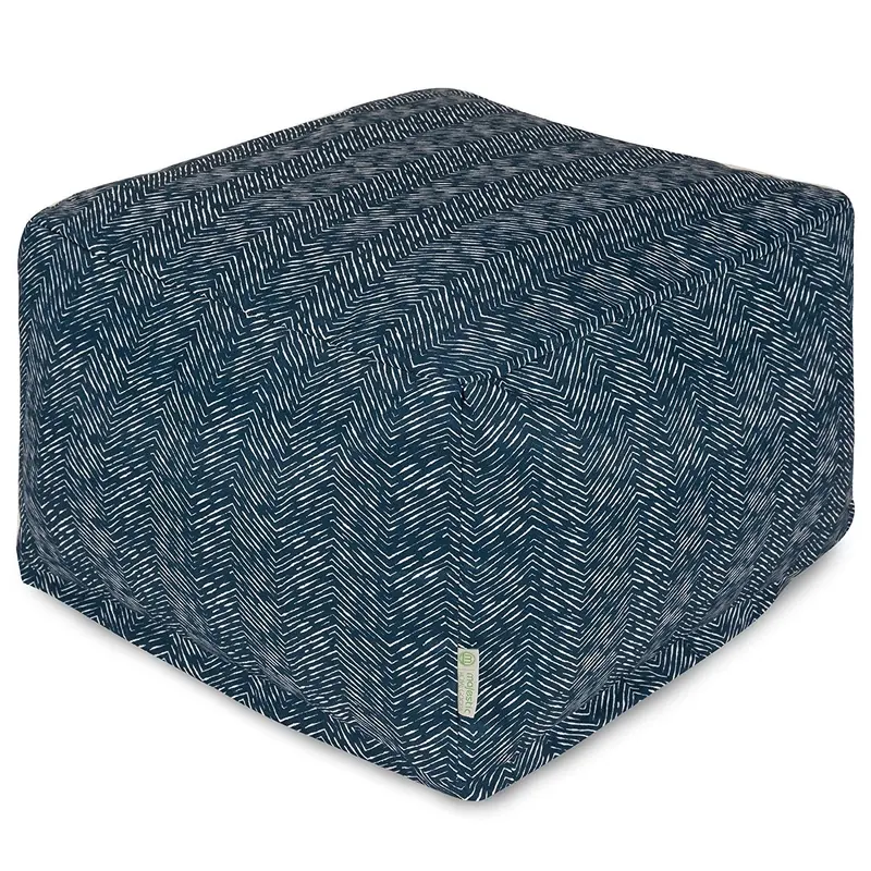 Majestic Home Goods Navajo-Style Large Navy Ottoman – Textured Fabric Footrest 1