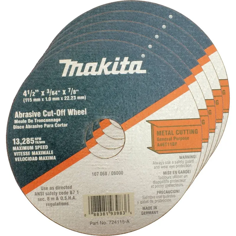 Makita 724115-A-25 4-1/2-Inch Super-Thin Metal Cut-Off Wheel – 7/8" Arbor, 3/64" Thickness (25-Pack) 1