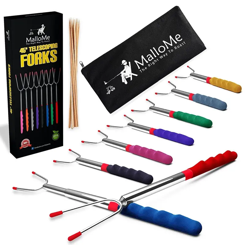 Mallome 45-Inch Rotating Roasting Skewers – 8-Piece S’Mores & Hot Dog Set For Fire Pits, Campfires, And Outdoor Cooking 1