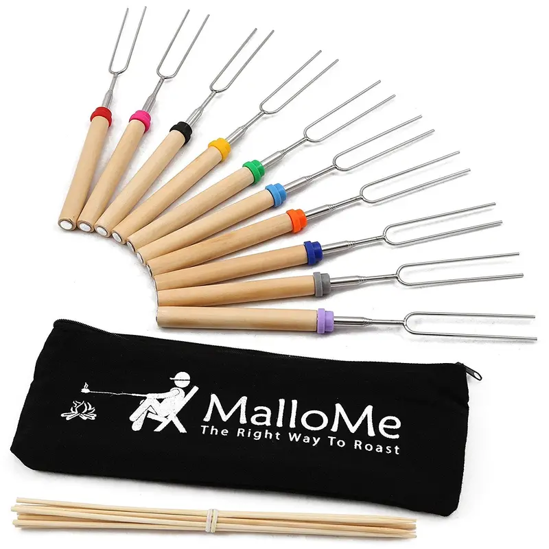 Mallome Telescoping Marshmallow Roasting Kit – 10-Pack Rotating Skewers & Hot Dog Forks, 30-Inch Length, Includes Carry Pouch & Ebook 1