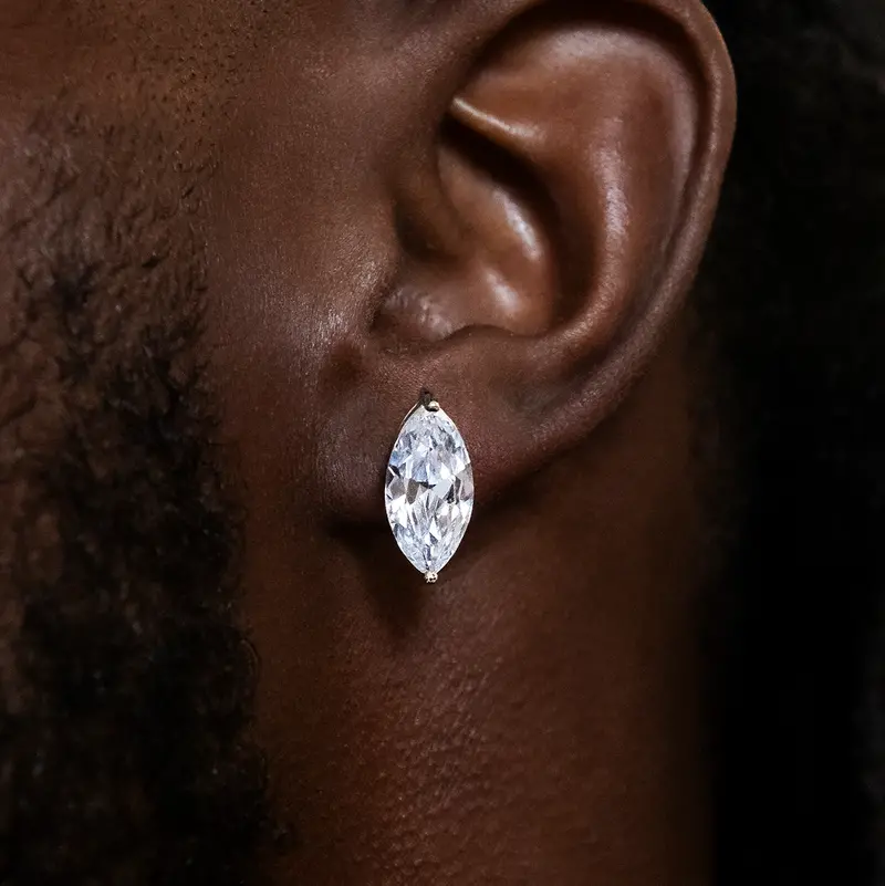 Marquise-Cut Diamond Stud Earrings In 14K White Gold 1