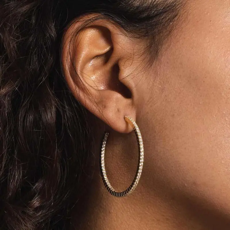 Medium 14K Gold Eternity Hoop Earrings With Vs Diamonds 1