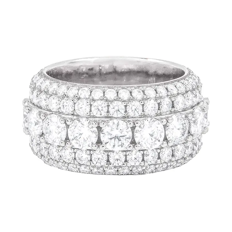 Men'S 5-Row Moissanite Band Ring – White Gold Vermeil 1