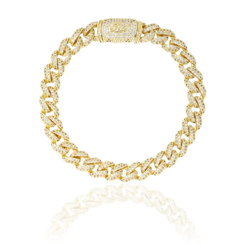 Men’S 8.5Mm Moissanite Cuban Bracelet – Yellow Gold Vermeil Shine 1