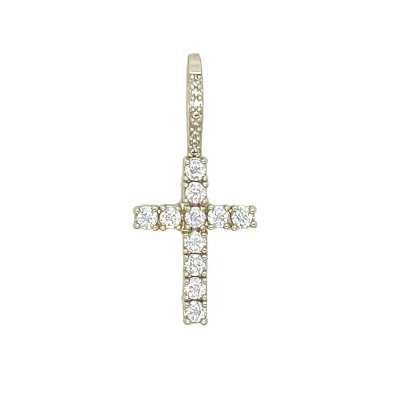 Men'S Moissanite Diamond Cross Micro Pendant In Yellow Gold Vermeil 1