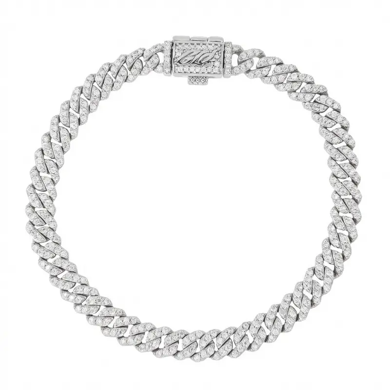 Men'S White Gold Vermeil Cuban Bracelet Featuring 6Mm Micro-Set Moissanite 1