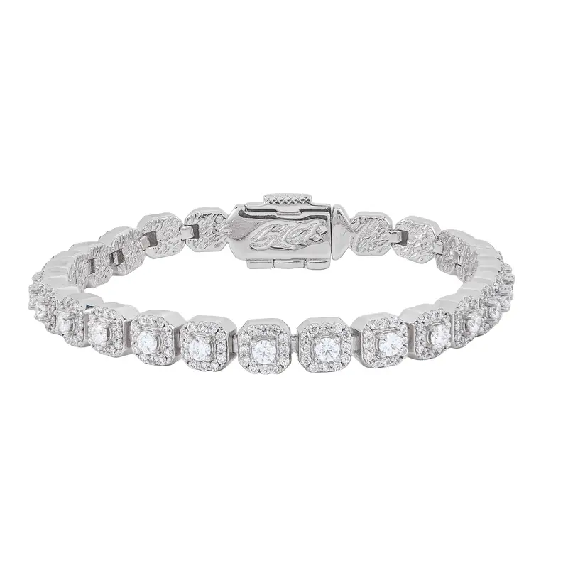 Men'S White Gold Vermeil Tennis Bracelet Featuring 6Mm Clustered Moissanite 1