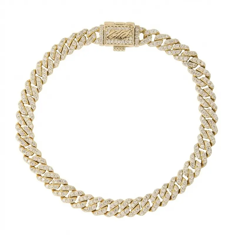 Men'S Yellow Gold Vermeil Cuban Bracelet Accented With 6Mm Micro Diamond Moissanite 1