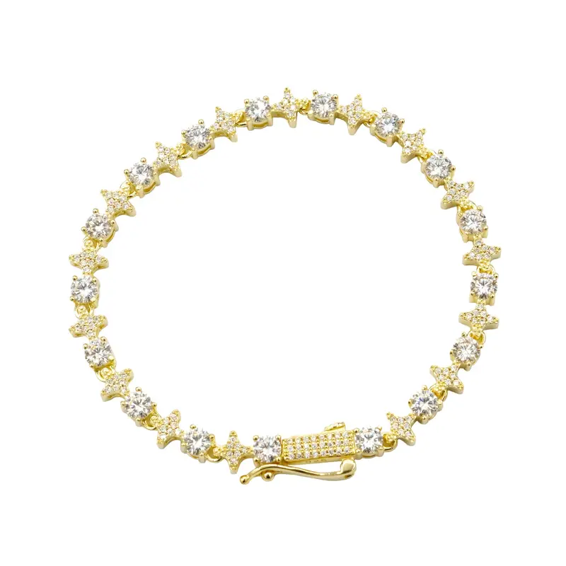 Men'S Yellow Gold Vermeil Star Tennis Bracelet With 6Mm Round Moissanite Gems 1