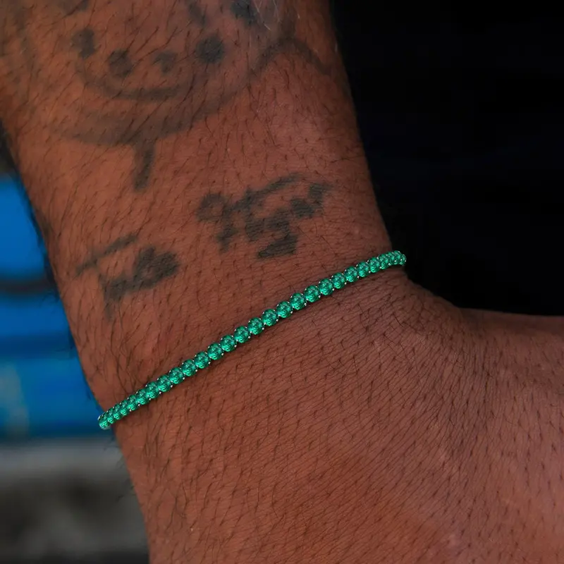 Micro Emerald Tennis Bracelet In White Gold Plated Sterling Silver 1