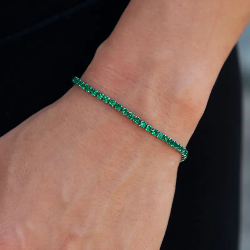 Micro Emerald Tennis Bracelet In White Gold Plated Sterling Silver – Adjustable Fit 1