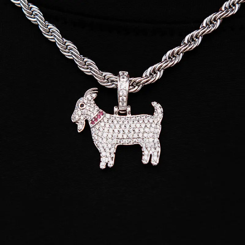 Micro Goat Pendant Necklace In 14K White Gold 1