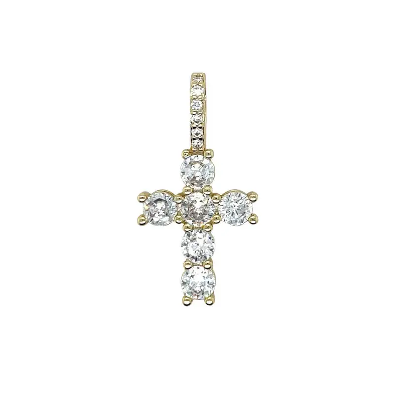 Micro-Pavé Round Cross Pendant In 14K White Gold 1