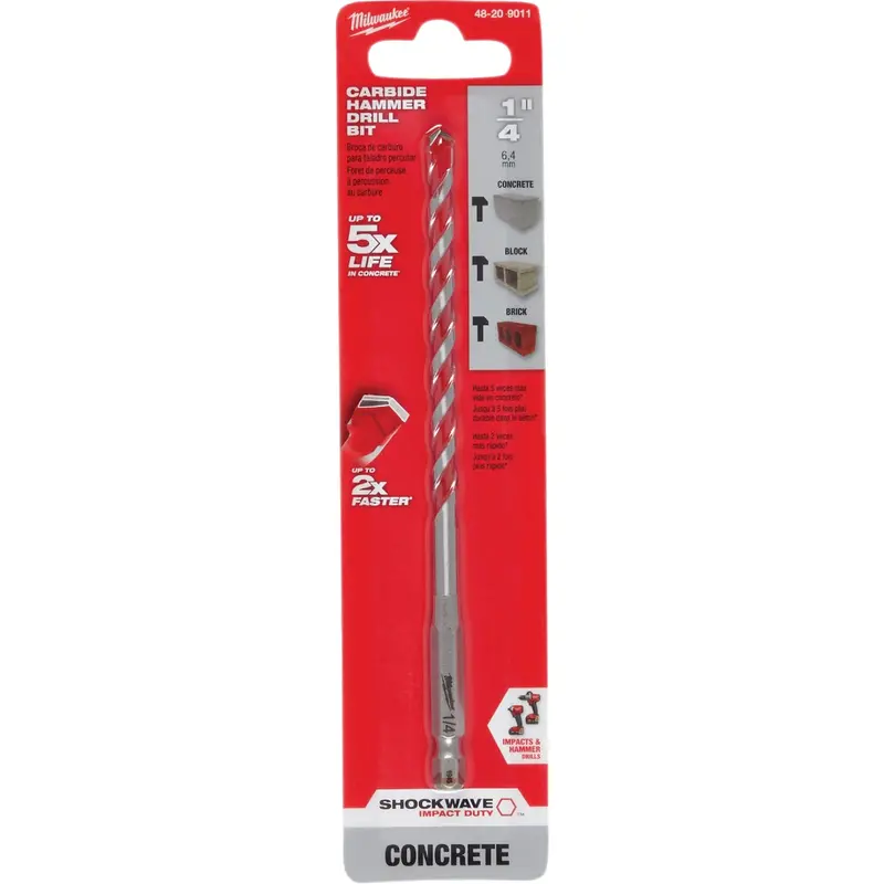 Milwaukee Shockwave Carbide Masonry Drill Bit – 1/4 Inch Diameter, 6 Inch Length 1