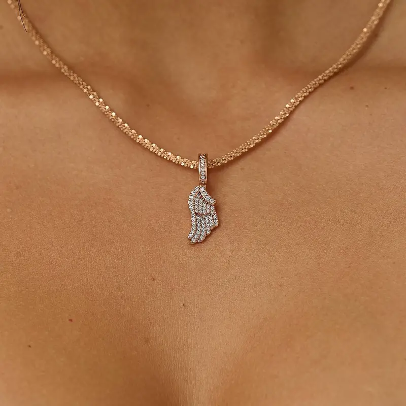 Mini Iced Angel Wing Pendant In Rose Gold Plated Sterling Silver 1