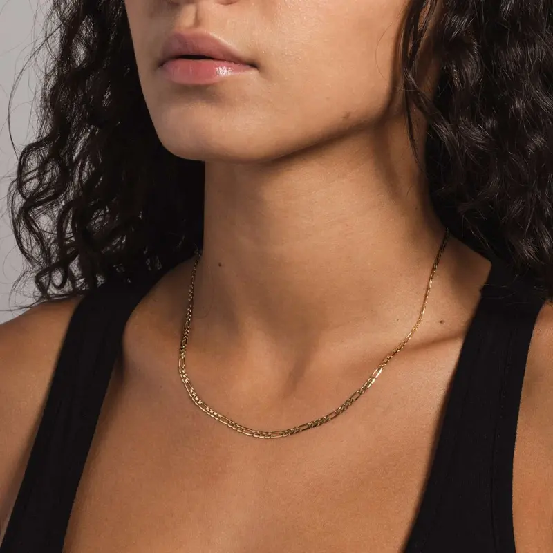 Minimalist 14K Gold Micro Figaro Necklace 1