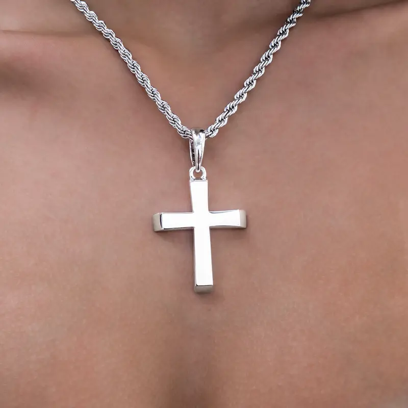 Minimalist Cross Pendant In 14K White Gold 1