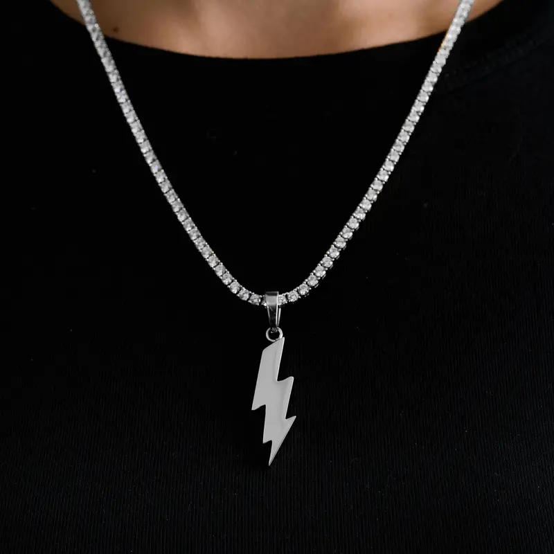 Minimalist Lightning Bolt Pendant In White Gold 1