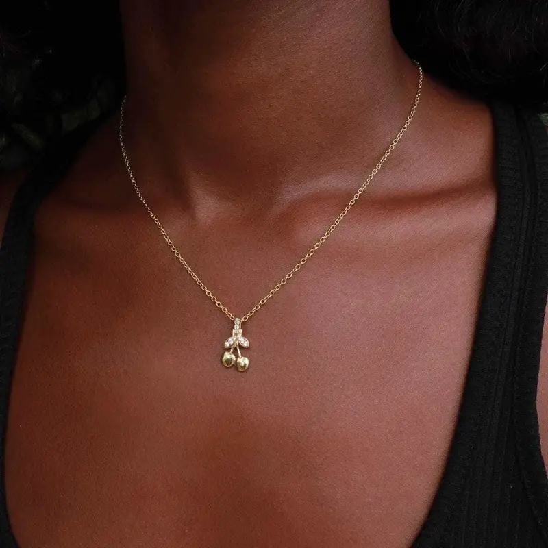 Minimalist Solid Gold Micro Cherry Pendant 1