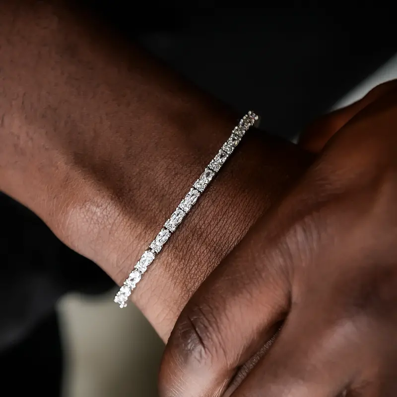 Mixed Oval Diamond Tennis Bracelet – 3Mm Gold Band 1