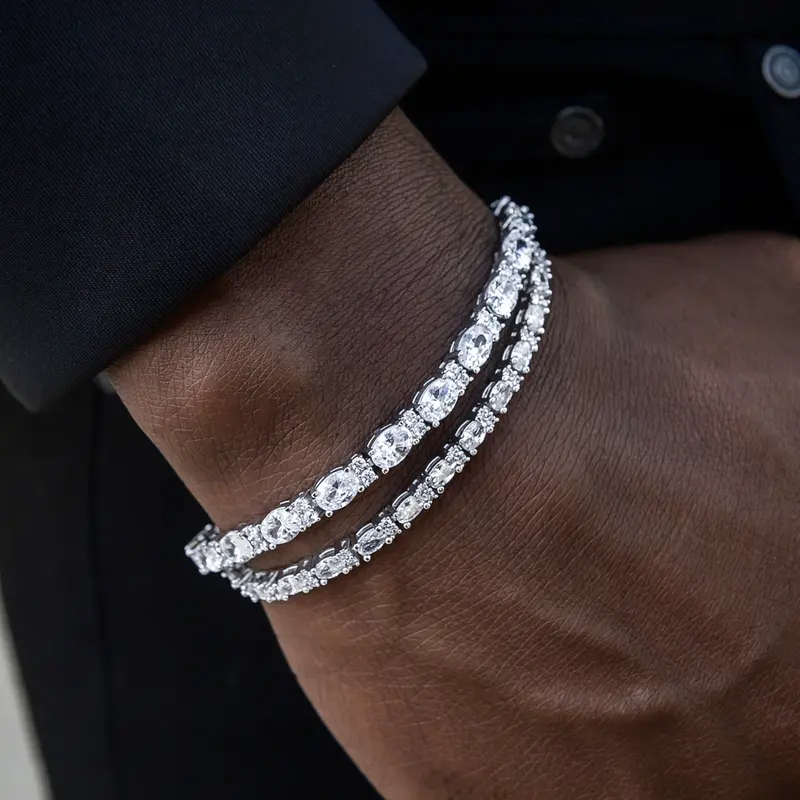 Mixed-Oval Diamond Tennis Bracelet Set (3Mm + 5Mm) 1