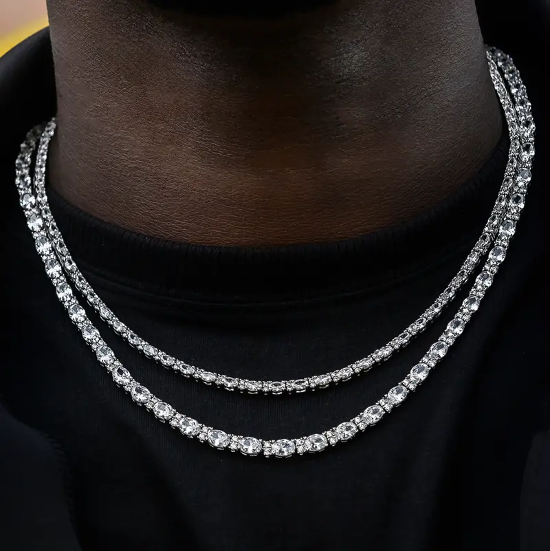 Mixed-Oval Diamond Tennis Chain Set (3Mm + 5Mm) 1