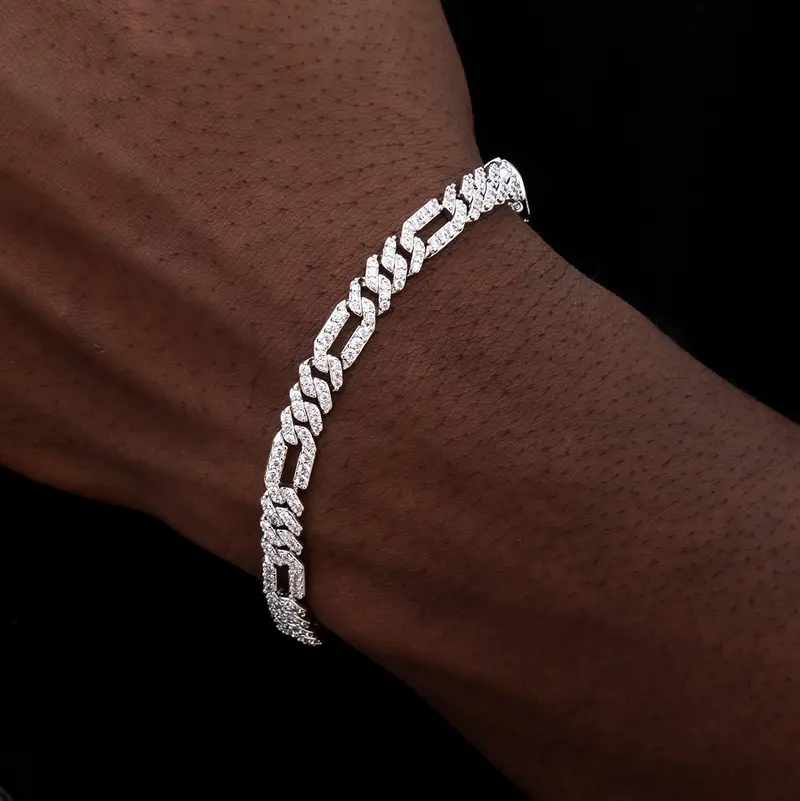 Modern Diamond Figaro Bracelet – 6Mm White Gold Links 1